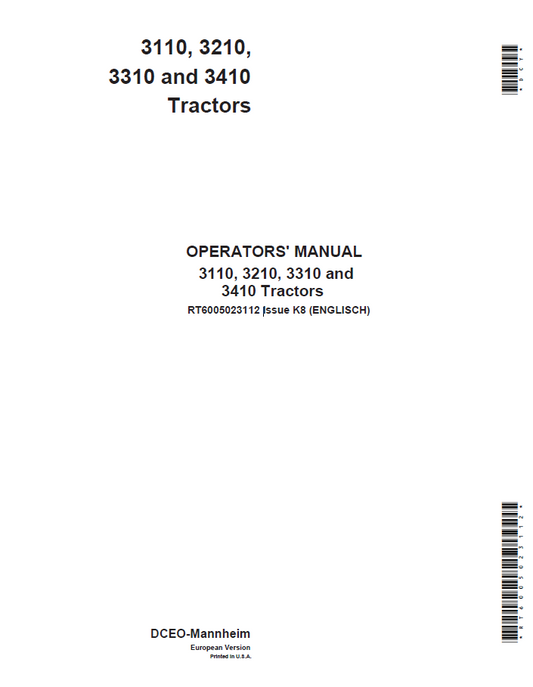 John Deere 3110, 3210, 3310 and 3410 Tractors Operator Manual RT6005023112 PDF