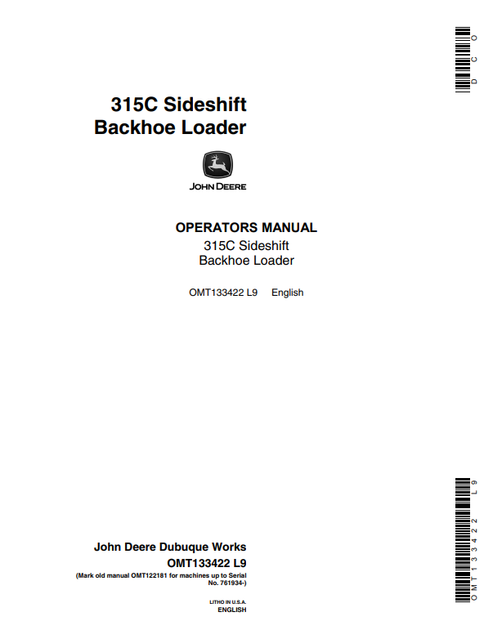 John Deere 315C Sideshift Backhoe Loader Manual OMT133422
