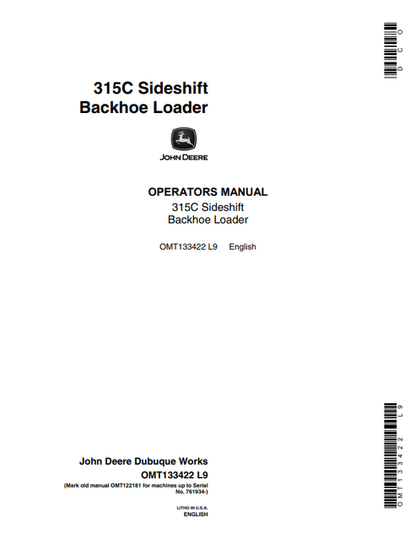 John Deere 315C Sideshift Backhoe Loader Manual OMT133422
