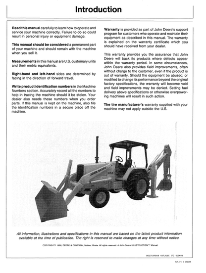 John Deere 315C Sideshift Backhoe Loader Operation & Maintenance Manual PDF