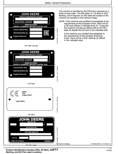 John Deere 315SL And 325SL Backhoe Loader Technical Operator Manual