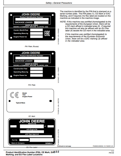 John Deere 315SL Backhoe Loader Technical Operator Manual