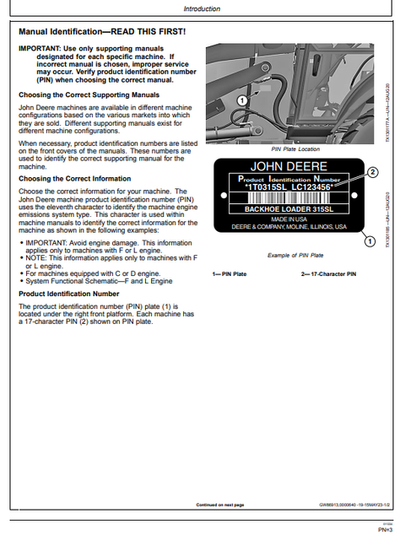 John Deere 315SL Backhoe Loader Operation & Maintenance Manual PDF