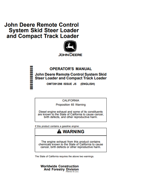 John Deere 316GR-330G Remote Control System Operator Manual PDF