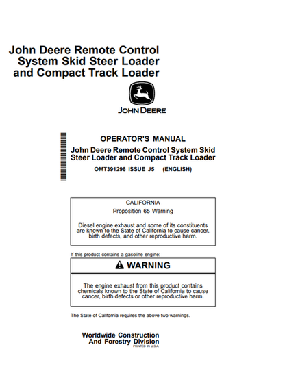 John Deere 316GR-330G Remote Control System Operator Manual PDF