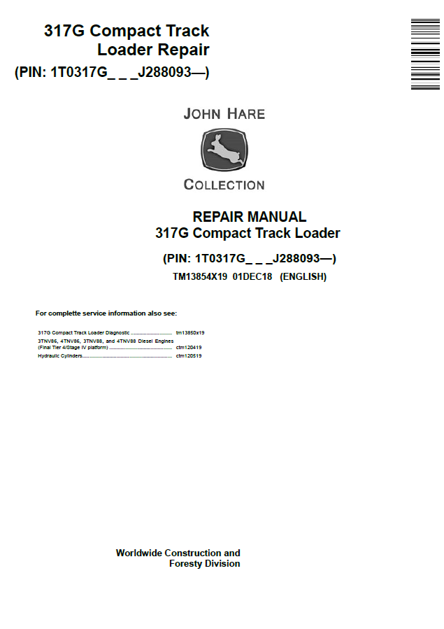 John Deere 317G Compact Track Loader Repair Manual TM13854X19 PDF