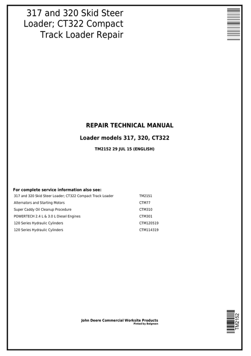 John Deere 317 320 & CT322 Loader Repair Technical Manual TM2152