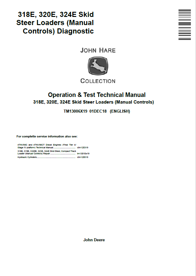 John Deere 318E, 320E, 324E Skid Steer Loaders Operation and Test Technical Manual TM13006X19 PDF