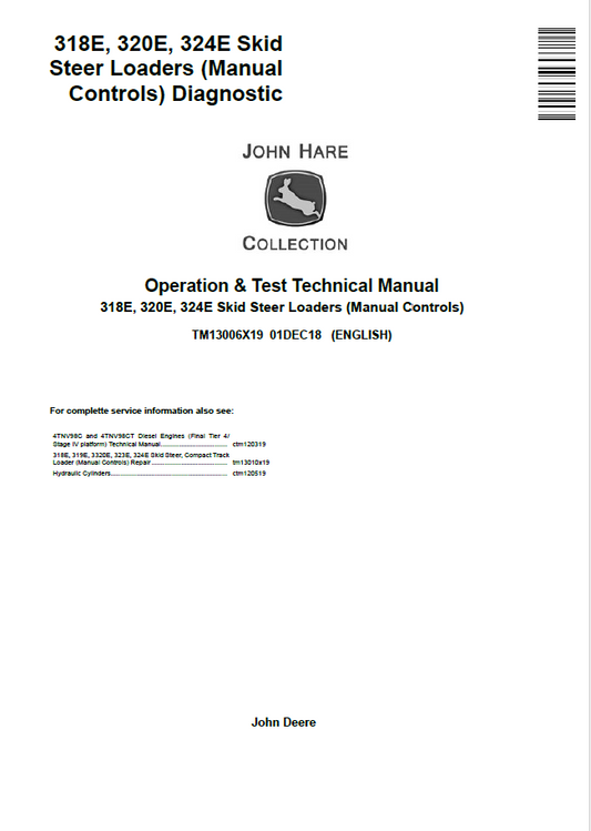 John Deere 318E, 320E, 324E Skid Steer Loaders Operation and Test Technical Manual TM13006X19 PDF