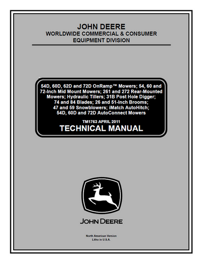 John Deere 31B Post Hole Digger & Mower Technical Manual TM1763