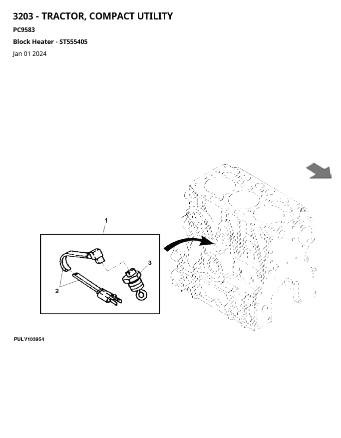 John Deere 3203 Tractor, Compact Utility Parts Catalogue Manual PC9583 PDF