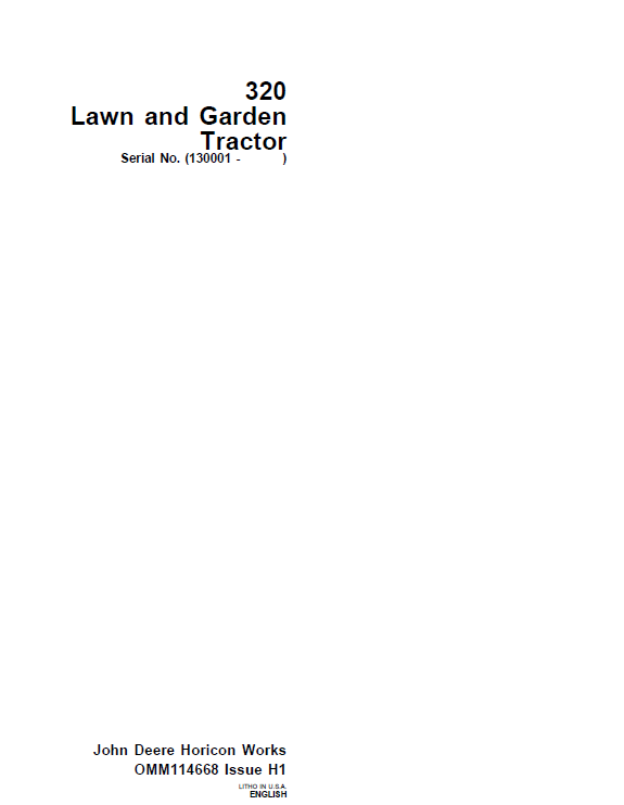 John Deere 320 Lawn and Garden Tractor Operator Manual OMM114668 PDF