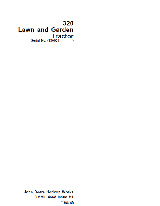 John Deere 320 Lawn and Garden Tractor Operator Manual OMM114668 PDF