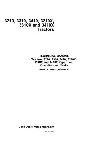 John Deere 3210 3310 3410 3210X 3310X 3410X Technical Manual TM4663