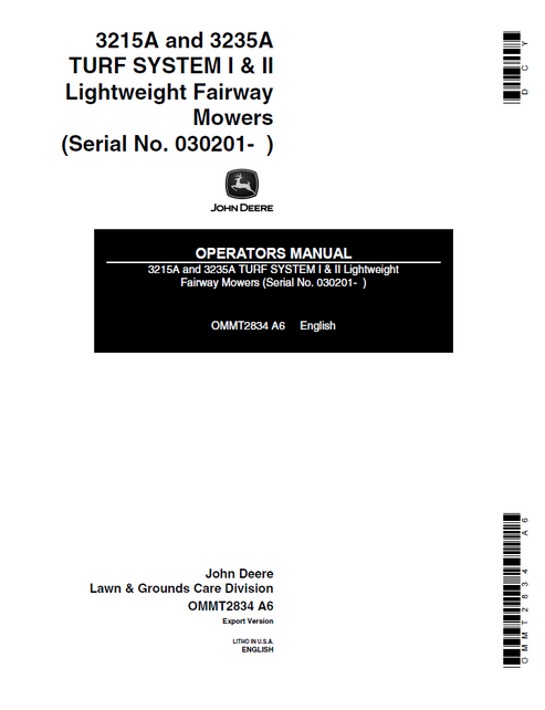 John Deere 3215A 3235A Lightweight Fairway Mower Operator Manual