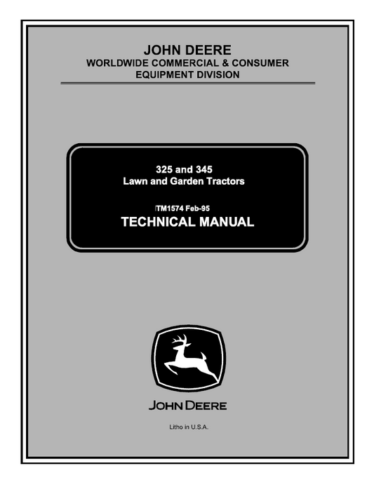 John Deere 325, 345 Lawn and Garden Tractor Technical Manual TM1574 PDF