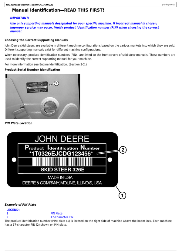 John Deere 326E Skid Steer Loader Technical Service Manual TM13093X19
