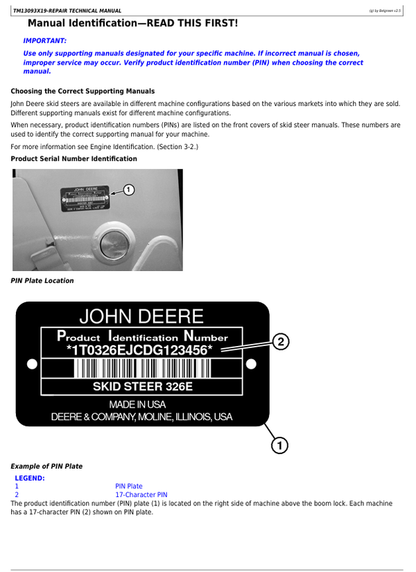 John Deere 326E Skid Steer Loader Technical Service Manual TM13093X19
