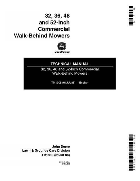 John Deere 32 36 48 & 52 Inch Commercial Walk-Behind Mower Manual