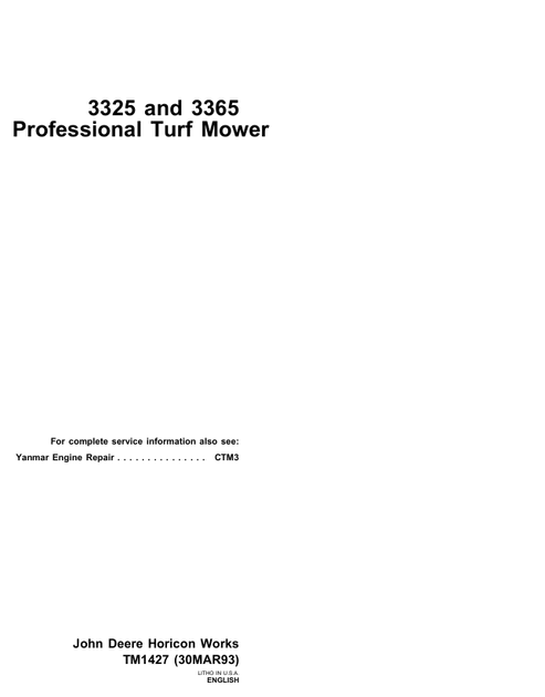 John Deere 3325 3365 Professional Turf Mower Technical Manual
