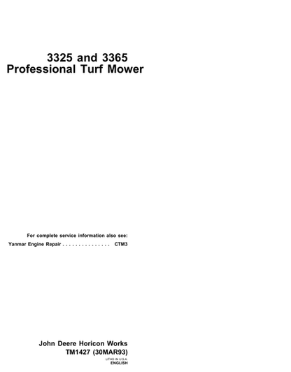 John Deere 3325 3365 Professional Turf Mower Technical Manual