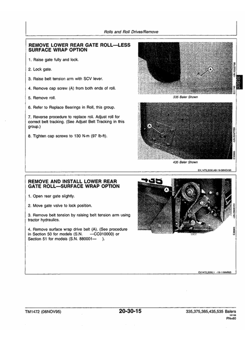 John Deere 335-535 Round Baler Service & Technical Manual PDF