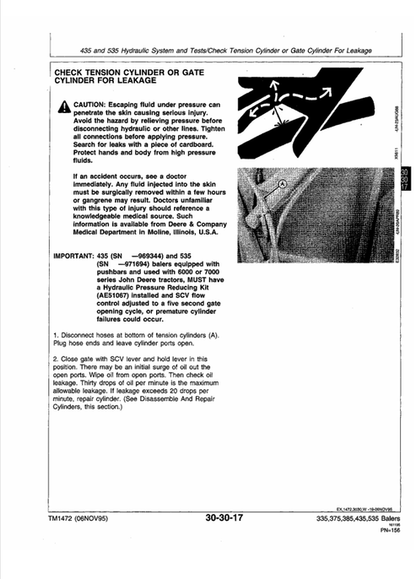John Deere 335, 375, 385, 435 & 535 Round Baler Repair Manual
