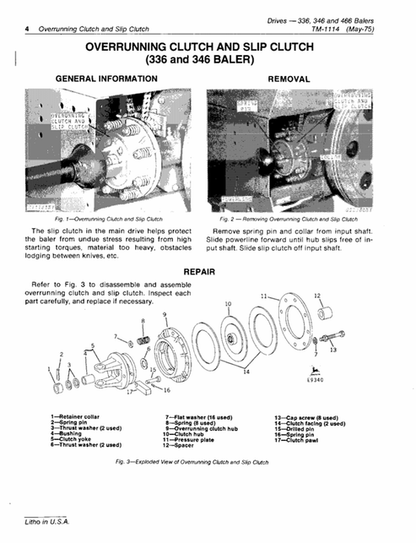 John Deere 336 346 466 Baler Drive Maintenance Manual PDF TM1114