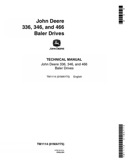 John Deere 336 346 466 Baler Drive Technical Manual TM1114