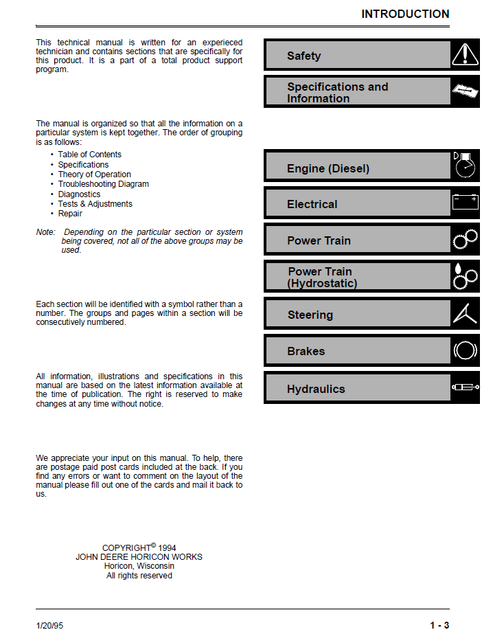 John Deere 3375 Skid Steer Service & Repair Manual S/N 130001+