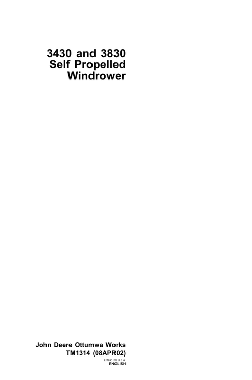 John Deere 3430 3830 Self Propelled Windrower Technical Manual