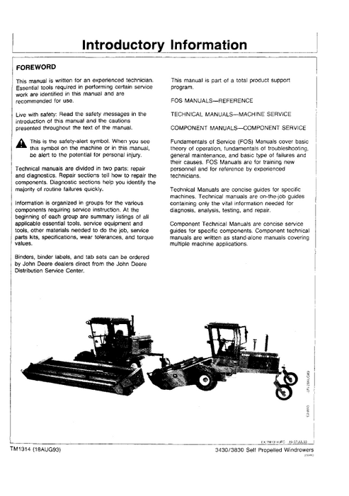 John Deere 3430 & 3830 Windrower Service Repair Manual PDF