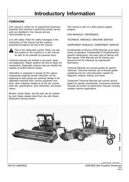 John Deere 3430 3830 Windrower Service & Technical Manual PDF