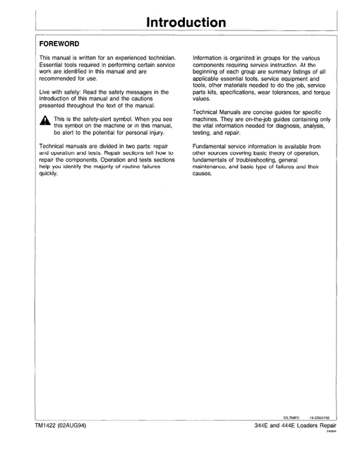 John Deere 344E 444E Loader Service Repair Manual PDF