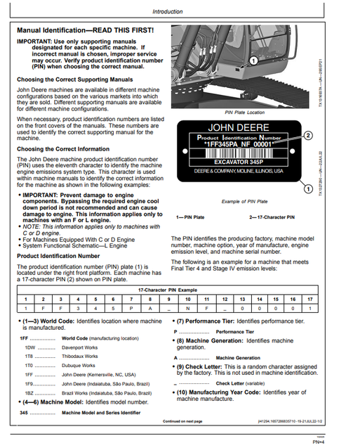 John Deere 345 P Excavator Operation Manual PDF OMT480097X019