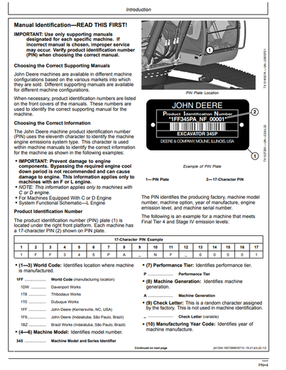 John Deere 345 P Excavator Operation Manual PDF OMT480097X019