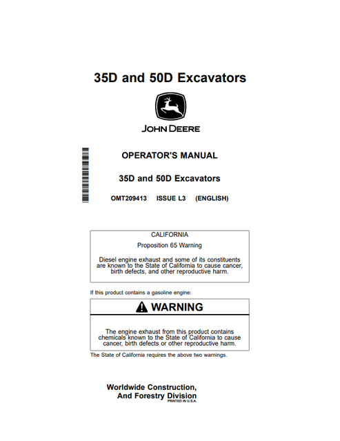 John Deere 35D & 50D Excavator Operator Manual OMT209413
