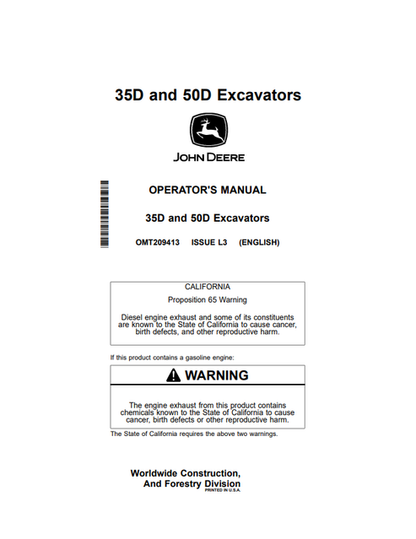 John Deere 35D & 50D Excavator Operator Manual OMT209413