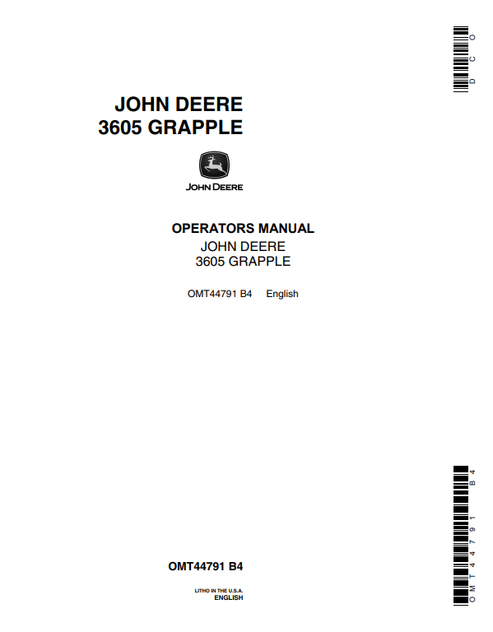 John Deere 3605 Grapple Operator Manual OMT44791 PDF
