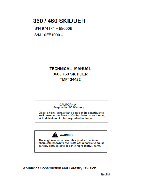 John Deere 360 & 460 Skidder Technical Manual TMF434422