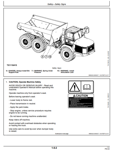 John Deere 370E 410E 460E Dump Truck Operation Manual OMT331714X19