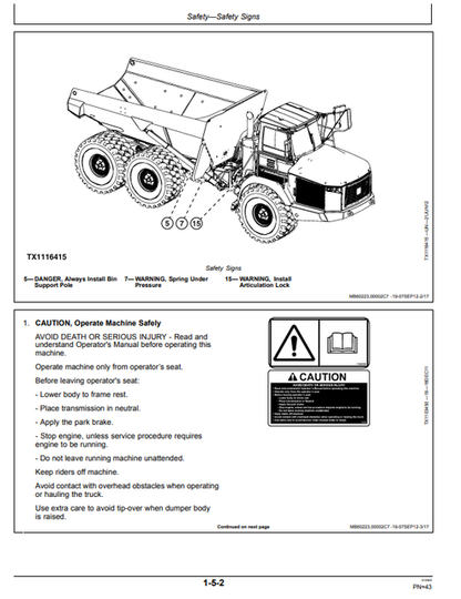 John Deere 370E 410E 460E Dump Truck Operation Manual OMT331714X19