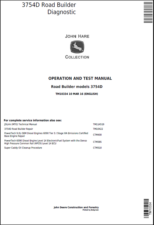 John Deere 3754D Road Builder Operation and Test Manual TM10334 PDF