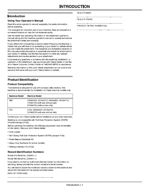 John Deere 375 485 Backhoe Operating & Maintenance Manual