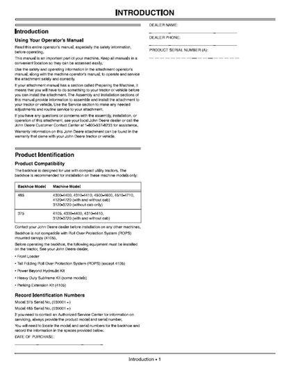 John Deere 375 485 Backhoe Operating & Maintenance Manual