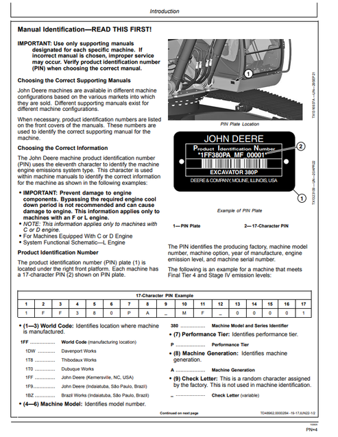 John Deere 380 P Excavator Operation Manual PDF OMT453665X019