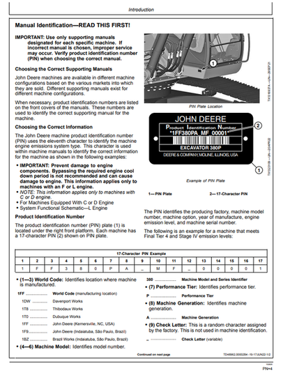 John Deere 380 P Excavator Operation Manual PDF OMT453665X019