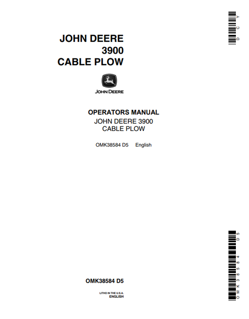John Deere 3900 Cable Plow Operator Manual PDF OMK38584