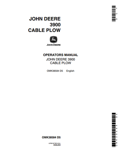 John Deere 3900 Cable Plow Operator Manual PDF OMK38584