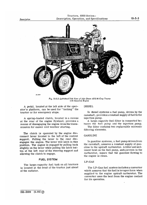 John Deere 4000 Series Tractor Technical Service Repair Manual SM2039